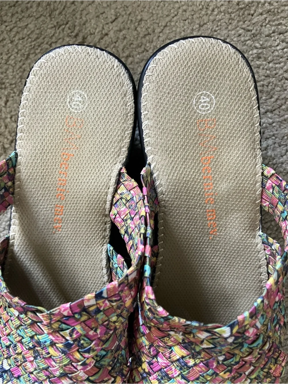 bernie mev. Women's Multicolor Woven Slide Sandals